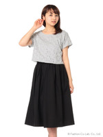 カットレース刺しゅうワンピース/杢グレー