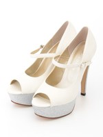 グリッターコンビオープントゥパンプス/WH