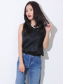 【OU】ネック釦ストライプTOP/BLACK