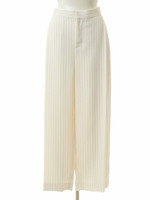 ピンストライプ タックワイドパンツ/ホワイト