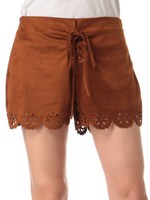 レースアップスエードショートパンツ/チャ