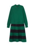 [S]ボーダー切り替えニットワンピース/ダークグリーン(323)