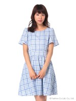 チェックフレンチワンピ/ブルー柄