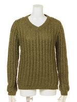 畦編みVネックプルオーバー/ホワイト