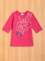 7分袖AラインTシャツ花PT付き/パープル