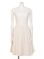 【LADY】レースプリーツフレアワンピース/アイボリー