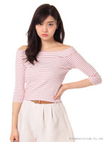 【R】オフショルボーダーTシャツ/ネイビー