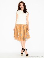 オリジナルサマーリリー柄ギャザースカート/キャメル