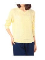 編み地切り替えVネックニット/ネイビー(093)