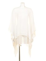 【FEMININE】フリンジシフォンポンチョ/ブラック