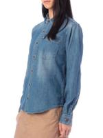 ウォッシュ加工ワンポケットデニムシャツ/ネイビー(093)