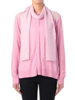 ストールつきバックプリーツシルクカーディガン/サンドベージュ(053)