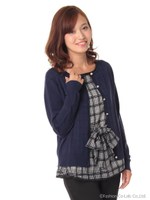 フロッキーチェックブラウスE/S長袖　2/サックス