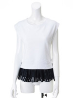 ミニ裏毛裾ストライプレイヤーフレンチスリーブプルオーバー/オフホワイト