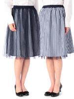 リバーシブルチュールチェックスカート/ネイビー(293)