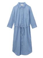 綿×レーヨン×麻 シャツワンピース/サックス(090)