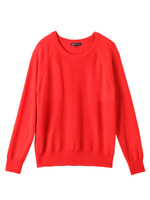 [L]編み地変化ラウンドネックプルオーバー/レッド系(068)