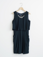ウエスト切替フリルドレス/ネイビー