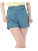 クルミボタンストレッチデニムショートフレアパンツ/ブルー(092)