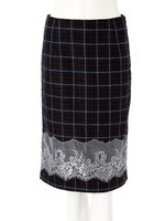 タータンチェックレース切替スカート/ネイビー