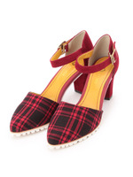 チェックサイドオープンストラップパンプス/ワインレッド(263)