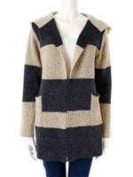 フード付キボーダーニットロングカーディガン/ネイビー