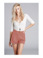 ボーダーハイライズストレッチショートパンツ/ラズベリーピンク(373)