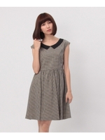 先染リネン綿チェックワンピース/ブラック(219)