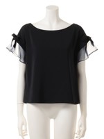 袖リボンオーガンジー半袖ブラウス/ネイビー