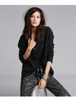 ケーブル編みオフタートルニット/ボルドー(064)