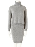 ハイネックニット×ペンシルニットスカートセットアップ/グレー