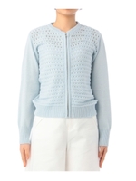 透かし編みジップアップニットカーディガン/ライトブルー(091)