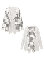 [L]ボーダー×無地リバーシブルカーディガン/ホワイト(001)