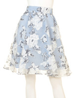 【Agneau7】フラワーオーガンジーフレアスカート/ホワイト