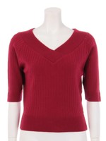 １２ＧリブストレッチＶネック５分袖プルオーバー/ブラック