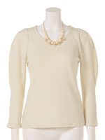 ネックレス付ボリューム袖カットソー/紺