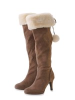 ファーポンポンロングブーツ/ベージュ