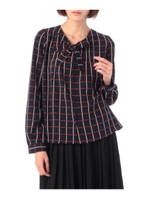 フロントタックボウタイブラウス/ネイビー(093)