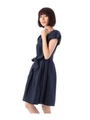 リボンつきパフスリーブドッキングワンピース/ネイビー(093)