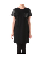 異素材ミックス半袖ワンピース/ブラック(519)