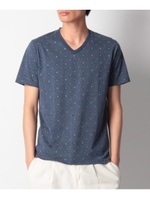 小紋柄プリントVネックカットソー/ネイビー(593)