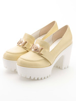 【R&E】厚底ラバーソールメダルローファー/イエロー