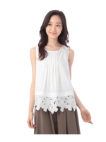 ショルダーリボンヘムレースブラウス/ネイビー(095)