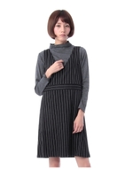 ストライプワンピ×ハイネックSET/ダークグレー(313)
