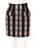 チェックフロントポケットミニスカート/バーガンディー