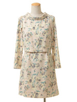 ハナガラスタンドエリワンピ/グレー