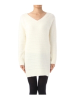 ボーダー編み柄Vネックニットワンピース/オフホワイト(003)