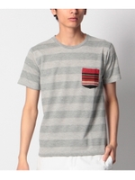 異素材ポケットボーダーTシャツ/グレー(012)