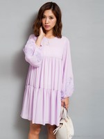 刺繍ギャザーワンピ/ラベンダー