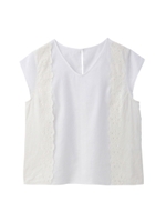 両サイドレース切り替え綿麻ブラウス/ホワイト(001)